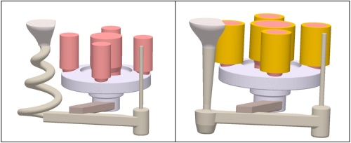 Fig. 5: La fundición tenía dos canales disponibles: Helicoidal (Izquierda) y cónico (derecha).  