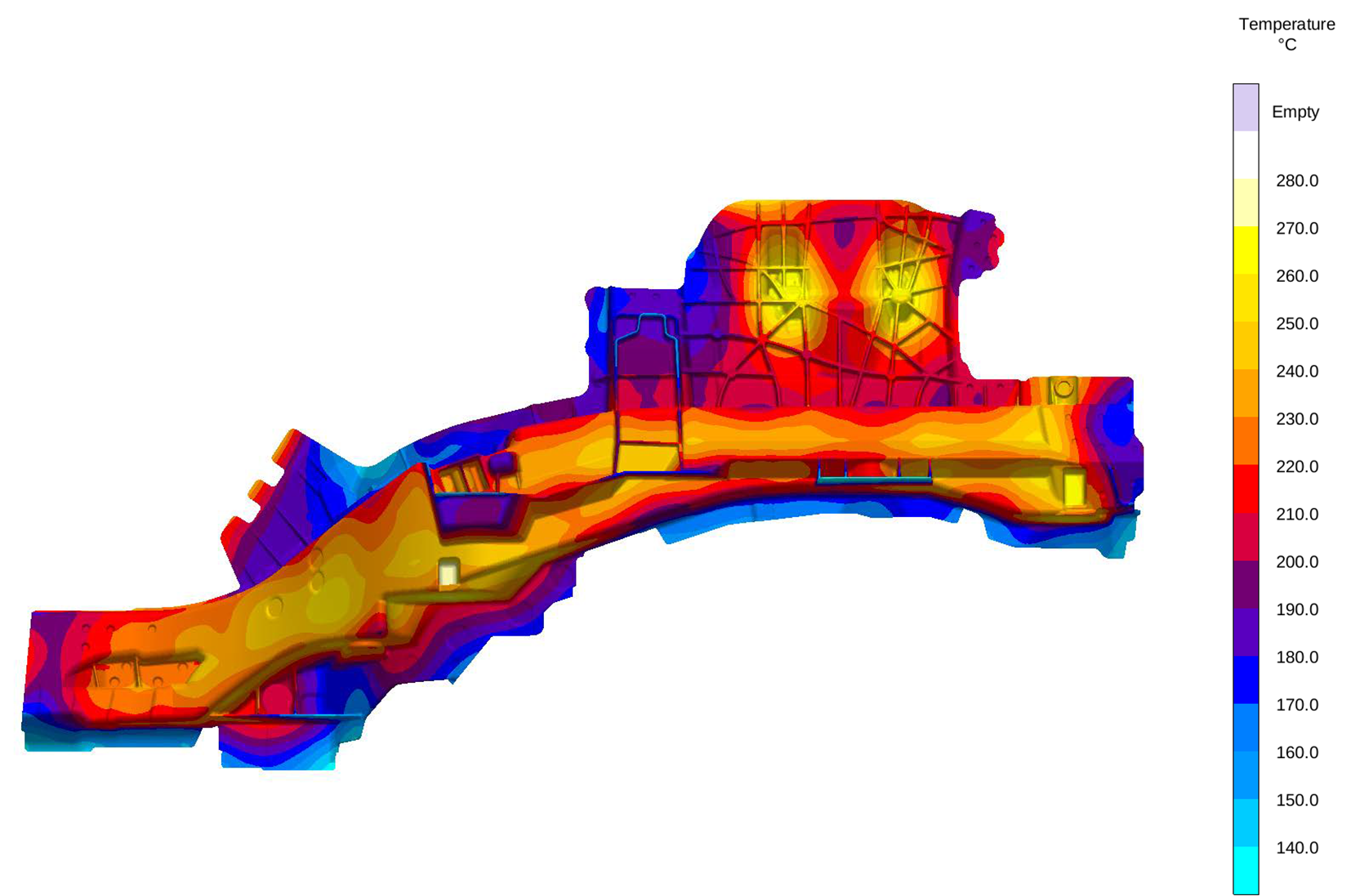 Figure 2: Temperature distribution at the time of ejection from the die 