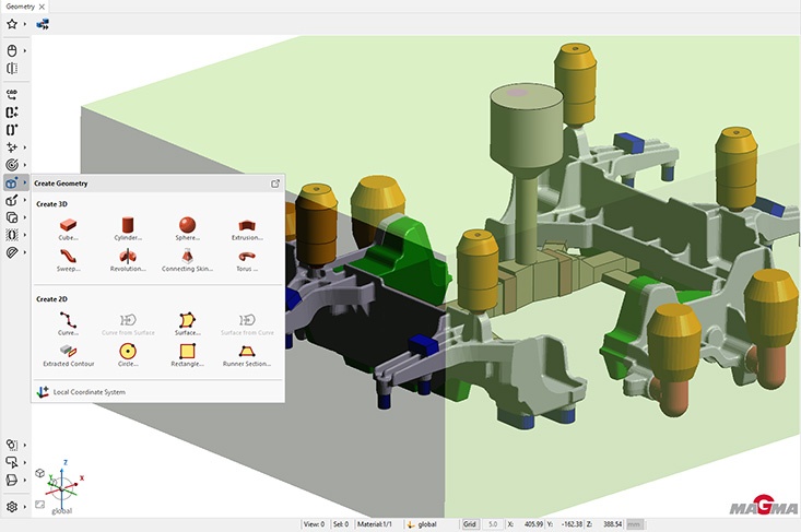 Fig. 1: Especially in the Geometry, Mesh and Result Perspectives, new, streamlined toolbars, grouped by function, support the user in working efficiently. (c) MAGMA GmbH