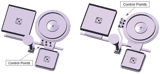 Figura 3: Diseño original de los ataques y puntos de control (izquierda) y diseño optimizado del ataque (derecha) 